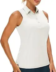 [Casei] Women's Sleeveless Golf Polo Shirts UPF 50+ Quick Dry Collared Polo Shirts Athletic Tank Tops Shirts, White, Medium