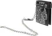 [FRCOLOR] Punk Style Leather Wallet with Chain Gothic Skeleton Pattern Unisex Purse for Travel Halloween Compact Durable Zipper Design for Cards Cash