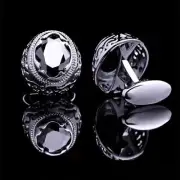 Attractive Oval Shape Black Lab Created Cubic Zirconia Men's Fashion Cufflinks