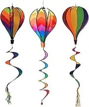 Syhonic 3Pcs Rainbow Windsock Hot Air Balloons Wind Spinner - Outdoor Whirligig Toy Garden Lwan Yard Home Decoration Ornament - Colorful Kinetic Hanging Decoration