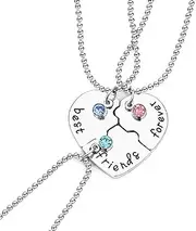 [Kysin Chiys] 3 Pcs Set BFF Necklace Best Friend Necklaces for 3 Split Heart Engraved Weirdo 1/2/3 Necklace Sun Star Moon Pendant Friendship Thanksgiving Day Gifts