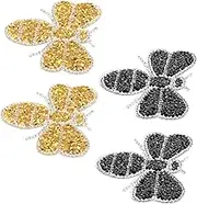 DIYEAH 4pcs Bee Embroidered Patches: Rhinestone Iron On Patches Sparkling Crystal Appliques for Shoes Bags Clothing DIY Accessories
