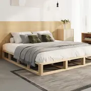 Oikiture Bed Frame King Size Wooden Bed Base Platform Cage-like