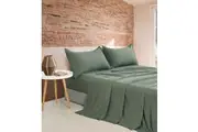 Vintage Washed Microfibre Sheet Set with 1 Pillowcase - Khaki Green - Single