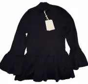 Ted Baker Lislie Navy Cashmere Mix Ribbed Roll Neck Frill Jumper T 3 UK 8