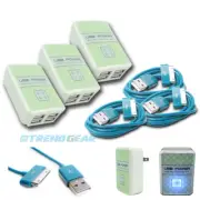 3X 4 USB PORT WALL ADAPTER+3FT CABLE POWER CHARGER AQUA FOR IPHONE 4S IPOD IPAD