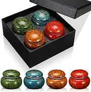 Sieral Set of 4 Small Urns for Human Ashes Keepsakes Cremation Ceramic Mini Urns for Human and Pet Ashes Funeral Container with Box and Lining for Memorial Your Loved One Lost, 4 Colors(Vintage)