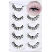 Wispy Short Mink Lashes - 3D Cat Eye Look, 5 Pairs Natural Strip Lashes