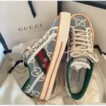 二手正品 GUCCI TENNIS 1977 系列 霧霾藍 男女 織帶 帆布鞋 運動鞋