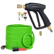 YAMATIC Short Pressure Washer Gun and Hose, 50 FT Flexible Hose with Stubby P...