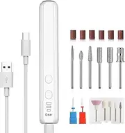 Portable Nail Polish Drill Grinder, Rechargeable Electric Nail File Machine for Acrylic Nail Gel Polishing Removal, Cordless Electric Nail File with Drill Kit for Nail Salon Home, White