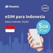 Roamic eSIM Indonesia for Travellers - eSIM for Indonesia - Mobile Data Volume in 5G/4G and High Speed Connection (5GB - 21 Days)