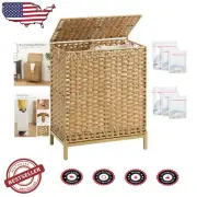 Waterproof Handwoven Laundry Hamper with Metal Feet - Stylish 2-Section Bin