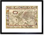 Map Antique World Decorative Ornate Framed Wall Art Print