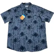 Columbia Men's Seaview Sky Print Camp Button Up Shirt Blue Palm Trees Size L