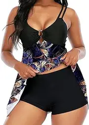 [Generic] Women Swimdress Swimsuit Plus Size Two Piece Tankini Printed Swimwear Bathing Suits