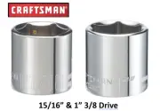 New Craftsman 1" & 15/16 Inch 6 Point 3/8 In Drive SAE 2pc Socket Set CMMT
