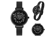 Women's Ladies Magnetic No Pointer Wrist Watches Quartz Stainless Steel Stripe - Black