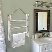 CuffUp Rustic Wood Ladder Hand Towel Rack for Bathroom, Farmhouse Blanket Ladders for The Living Room Hanging Decorative Ladder for Blankets Whitewashed Towel Ladder with Rope（Whitewashed）