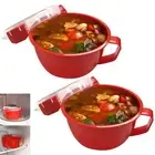2 Pk Microwave Soup Bowl Lid Cup Noodle Cooker 44oz BPA Free Container Leakproof