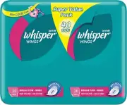Whisper Wings Regular Flow Pads 40Pk Super Value Pack