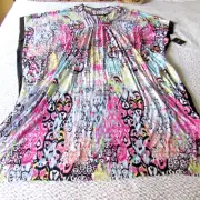 Ellen Tracy Womens Plus Size 3X Wide-Sleeve Printed Caftan Robe in Black $72