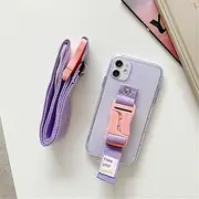 Fluorescent Lanyard Necklace Wrist Strap Holder Case for iPhone 16 15 14 13 11 12 Pro Max 8 7 Plus X XS XR Clear Silicone Cover,Purple,for iPhone 11pro max