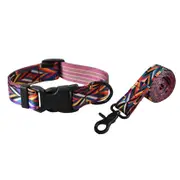 ANYWAGS Pet Collar Leash Set Red Aztec Design Sytlish Strap Comfortable Dog Accessory