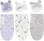 Baby Swaddle Sleep Sack with Hat Set for 0-3 Months 3-Pack Soft Cotton Newborn Wearable Swaddle Wrap for Girls Boys