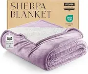 Utopia Bedding Sherpa Blanket Queen Size [Lilac, 90x90 Inches] - 480GSM Thick Warm Plush Fleece Reversible Blanket for Bed, Sofa, Couch, Camping and Travel