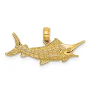 14K Yellow Gold Textured 2-D Marlin Fish Charm