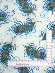 Mosaic Plume Fabric Peacock Feathers Cotton Timeless Treasures CM7830 14"X44"
