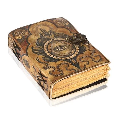 Book of Spells Leather Bound Journal Deckle Edge Paper Grimoire Printed Diary...