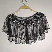[HEYDHSDC] Vintage Shawl Sequin Beaded Short Cape Beaded Decoration 1920S Party Mesh Short Cover Up Dress Accessory