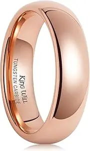[King Will] 6mm Rose Gold Plated High Polished Comfort Fit Domed Tungsten Ring Wedding Band