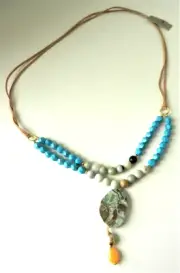 BARSE Genuine Magnesite and Amazonite Beaded Pendant Leather Necklace MSRP $48