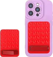 Lyreh Silicone Suction Phone Case Mount, Strong Hold Sticky Phone Grip Holder with Foldable Stand for Vertical/Horizontal Table Placement, Hands-Free Suction Cup Phone Grip for Selfies, Videos (Red)