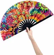 [Generic] 13" Large Rave Fan Folding Hand Fan, Foldable Dancing Fans for Rave Outfits Accessories Performance Dance Party for Men Women, Girl(Style Two)
