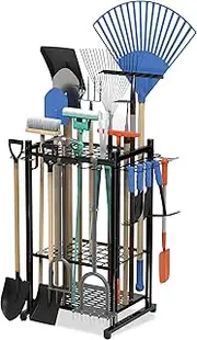 Sttoraboks Garden Tool Organizer with Storage Hooks, Yard Tool Tower Rack for Garage Organization and Storage, Up to 50 Tools, Heavy Duty Steel Garden Tool Stand for Garage, Outdoor, Home, Black