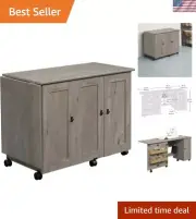 Folding SewingTable & Craft Cart Storage Cabinet, in Mystic Oak