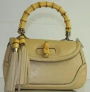 $15,300 Gucci Tan Wheat Beige New Bamboo EXOTIC Ostrich Top Handle Tassel bag