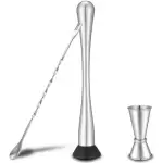 Stainless Steel Muddler for Cocktails,Mixing Spoon and Measuring Jigger, Bar Too