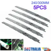 5x 240/300mm Long Reciprocating Saw Blade Set 5TPI Wood Timber Cut Pruning Root