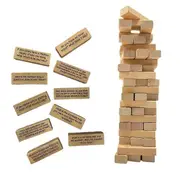 54 Pieces Questions Tumbling Tower Game, Giant Wood Stacking Game with Scoreboard, Ice Breaker Questions Tumbling Wood Color