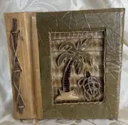Photo Scrap Book Natural Fibers Wood Leaves. 7”x7” Tropical Tree Turtle New 3D