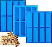 Sidosir 3Pcs Granola Bar Mold Silicone Mold, 8-Cavity Rectangle Molds for Energy Bar, Silicone Baking Molds for Large Granola Bar (3, Blue, 8-Cavity)