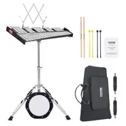 32 Note Glockenspiel Xylophone Bell Kit, Professional Percussion Instrument Set with Mallets, Drum Sticks, Music Stand, 8" Practice Pad, Adjustable Stand and Carrying Bag for Students &