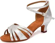 [YCALCP] Women's Latin Dance Shoes Open Toe Satin Salsa Bachata Tango Practice Dance Shoes,WZSP-812.5cm Heel