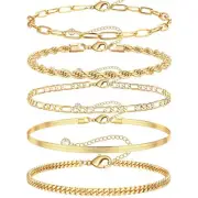 5 Pack 14K Gold Ankle Bracelets for Women Gold Anklets Foot Jewelry