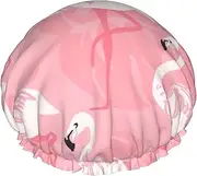 Summer Flamingo Palm Leaves Print Shower Cap For Women Men Reusable Lightweight Soft Bath Hair Cap With Elastic Band